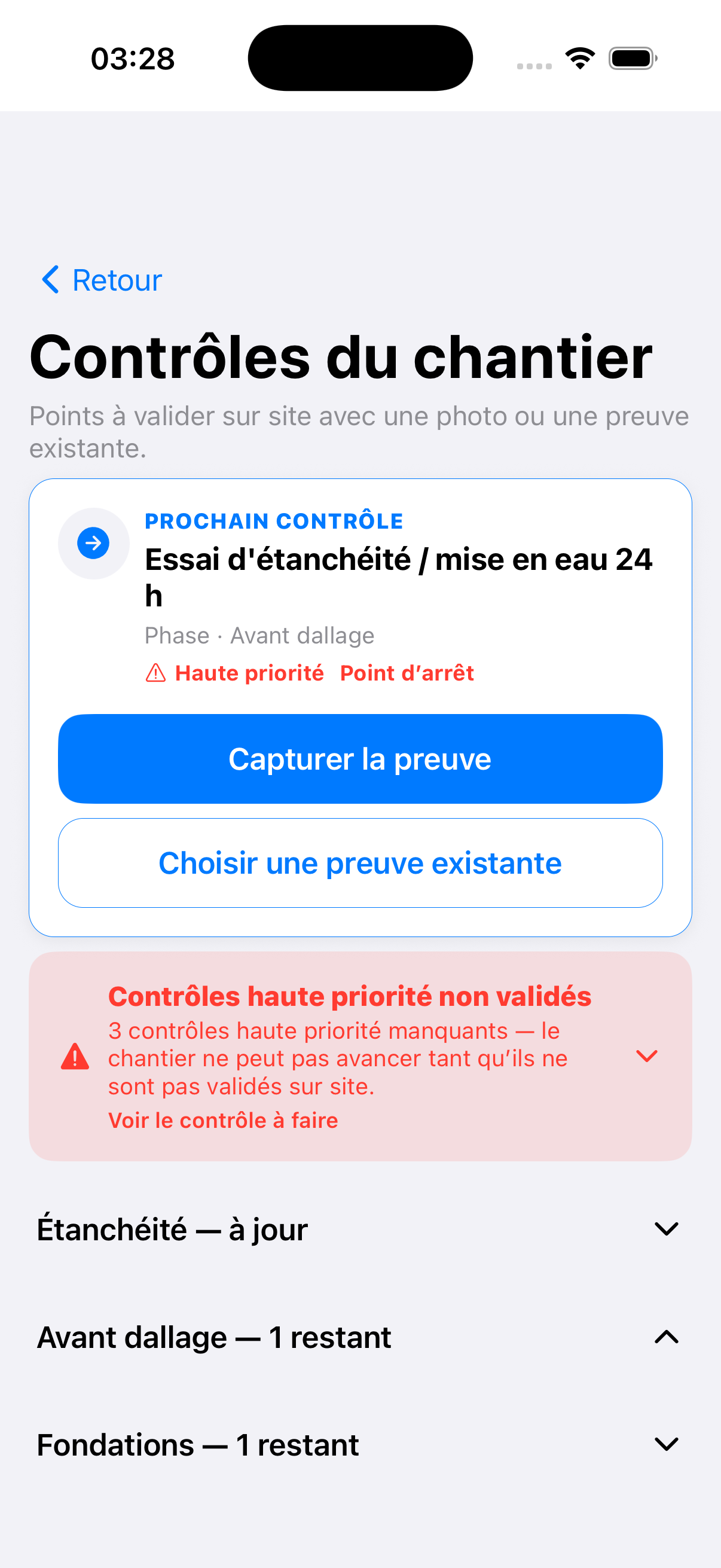 Contrôles chantier Terrops · liste des contrôles critiques