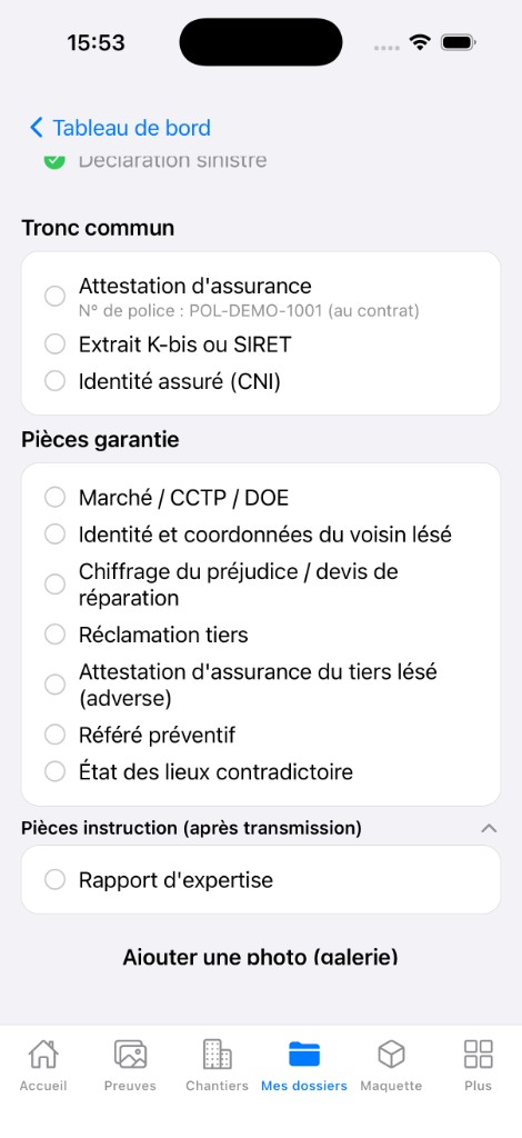 Checklist des pièces à fournir